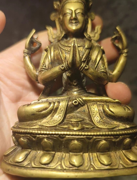 古玩銅器銅四臂觀音真品鑒賞圖