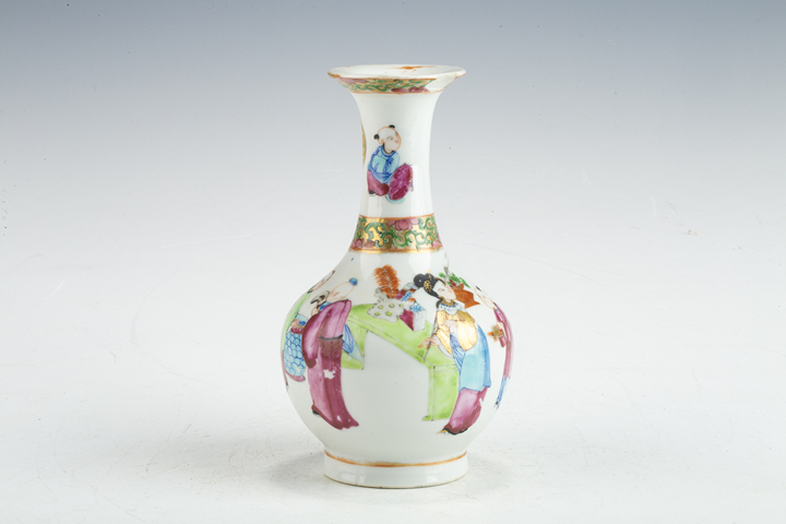 古玩陶瓷清晚·廣彩仕女嬰戲紋玉壺春瓶真品鑒賞圖