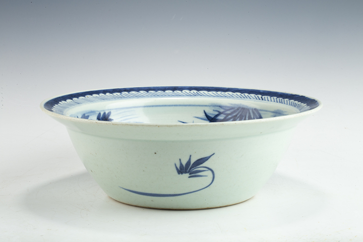 古玩陶瓷清中·青花人物故事紋凈手盆真品鑒賞圖