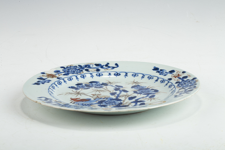 古玩陶瓷清康熙·青花礬紅描金竹石牡丹鹿紋盤真品鑒賞圖