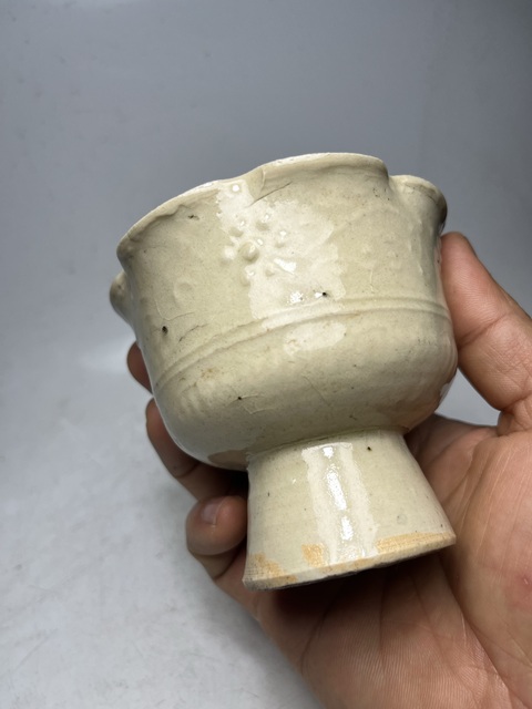 古玩陶瓷青白釉花口高足杯真品鑒賞圖