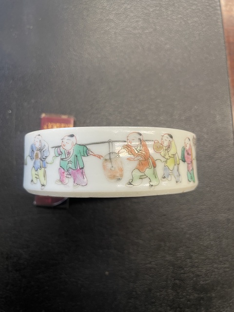 古玩陶瓷粉彩嬰戲圖小水洗真品鑒賞圖