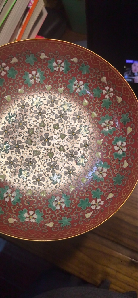 古玩陶瓷現代仿清同治福祿壽喜盤真品鑒賞圖