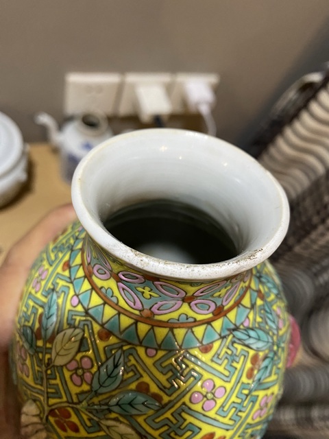 古玩陶瓷 浮雕福壽三多卍字不到頭梅紋粉彩瓶真品鑒賞圖