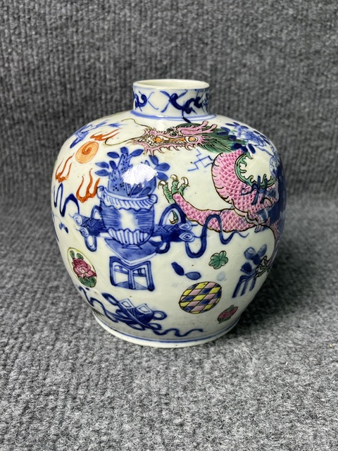 古玩陶瓷青花加彩火珠龍紋嘟嚕罐真品鑒賞圖