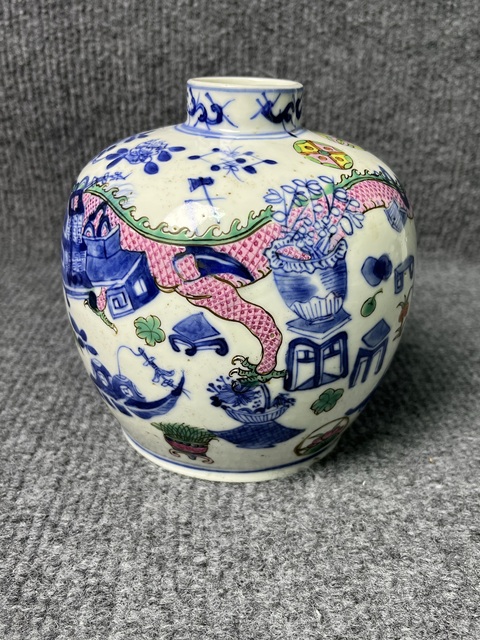 古玩陶瓷青花加彩火珠龍紋嘟嚕罐真品鑒賞圖