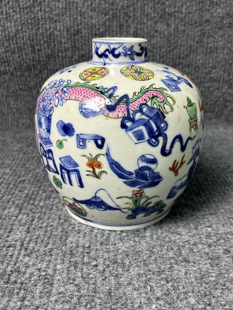 古玩陶瓷青花加彩火珠龍紋嘟嚕罐真品鑒賞圖