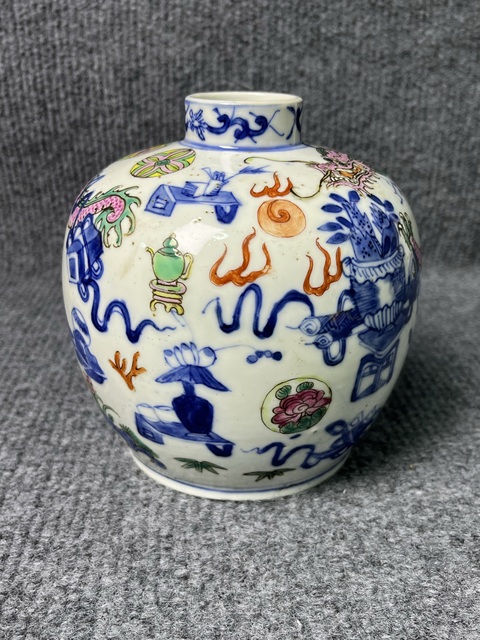 古玩陶瓷青花加彩火珠龍紋嘟嚕罐真品鑒賞圖