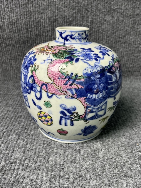 古玩陶瓷青花加彩火珠龍紋嘟嚕罐真品鑒賞圖