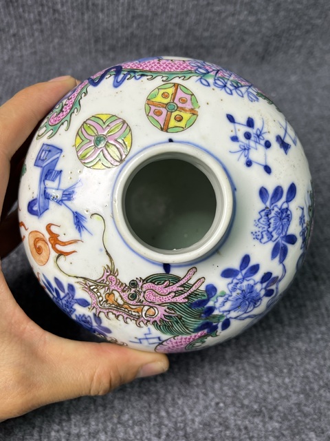 古玩陶瓷青花加彩火珠龍紋嘟嚕罐真品鑒賞圖