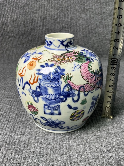 古玩陶瓷青花加彩火珠龍紋嘟嚕罐真品鑒賞圖