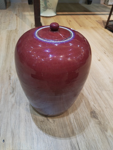 古玩陶瓷窯變紅釉冬瓜罐真品鑒賞圖