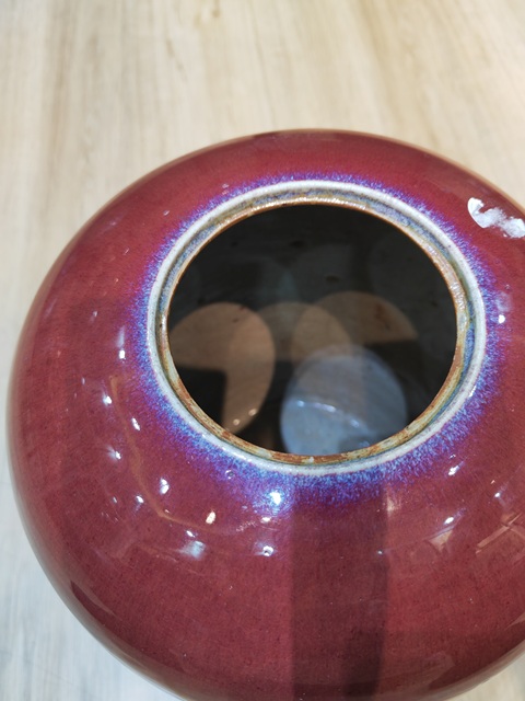 古玩陶瓷窯變紅釉冬瓜罐真品鑒賞圖