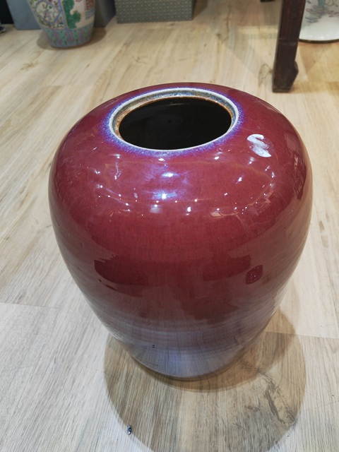 古玩陶瓷窯變紅釉冬瓜罐真品鑒賞圖