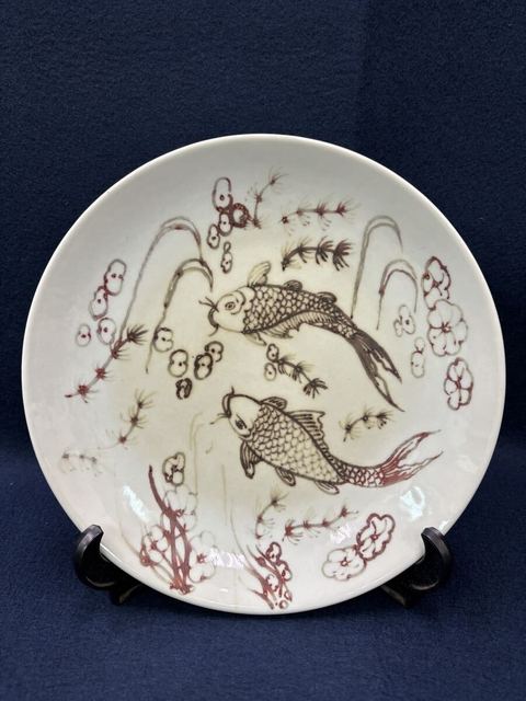 古玩陶瓷釉里紅雙魚(yú)盤(pán)真品鑒賞圖
