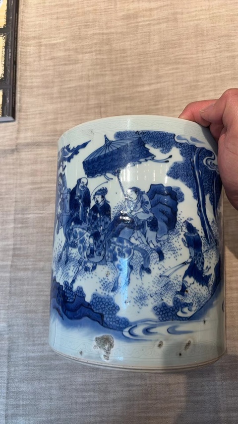 古玩陶瓷青花人物故事紋筆筒真品鑒賞圖