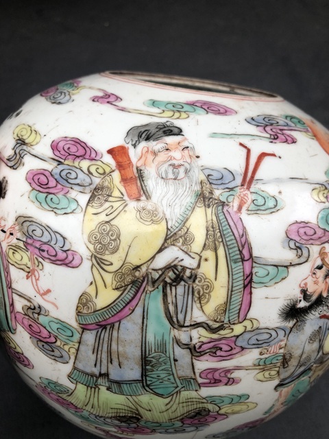 古玩陶瓷八仙圖粉彩西瓜罐真品鑒賞圖