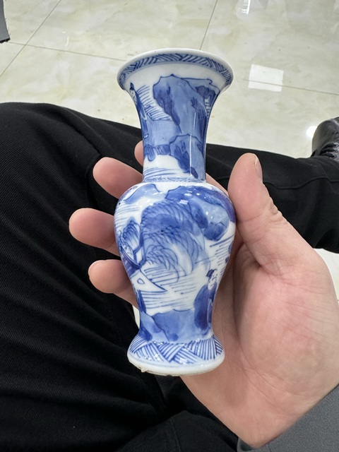 古玩陶瓷人物山水青花花觚真品鑒賞圖