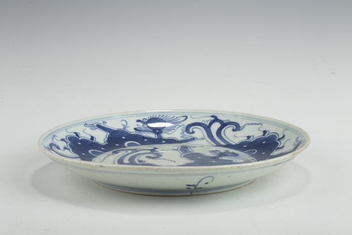古玩陶瓷清中早·青花夔龍紋盤拍賣，當前價格1530元