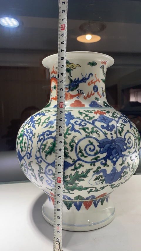 古玩陶瓷晚清青花五彩龍紋花觚真品鑒賞圖