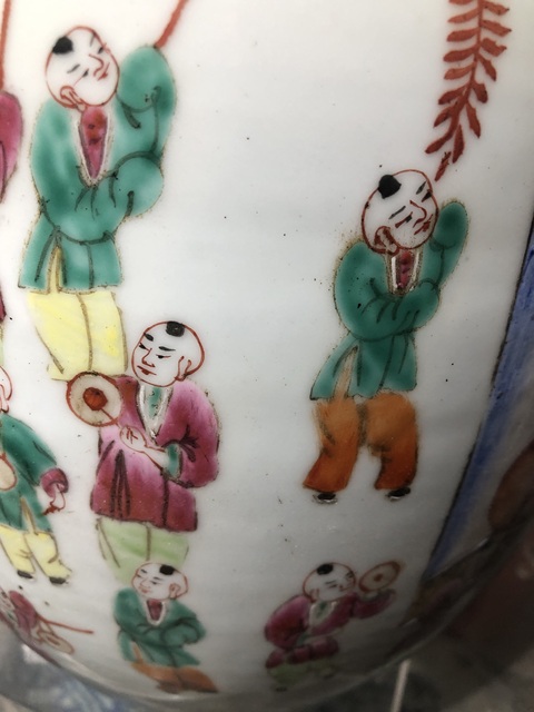 古玩陶瓷百子鬧春粉彩冬瓜罐真品鑒賞圖