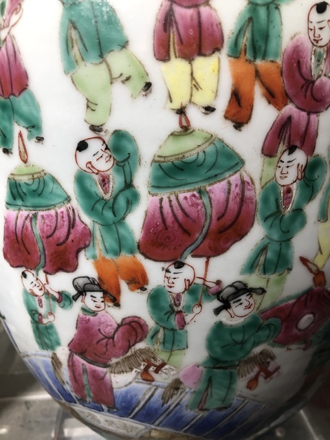 古玩陶瓷百子鬧春粉彩冬瓜罐真品鑒賞圖