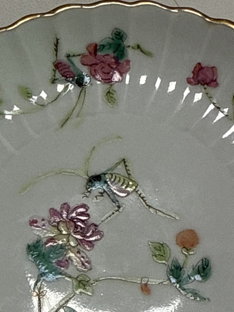 古玩陶瓷粉彩蟲草紋花口盤真品鑒賞圖