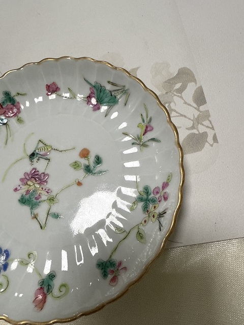 古玩陶瓷粉彩蟲草紋花口盤真品鑒賞圖