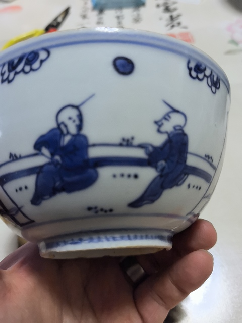 古玩陶瓷青花高官厚祿圖茶碗，模糊，偏老真品鑒賞圖