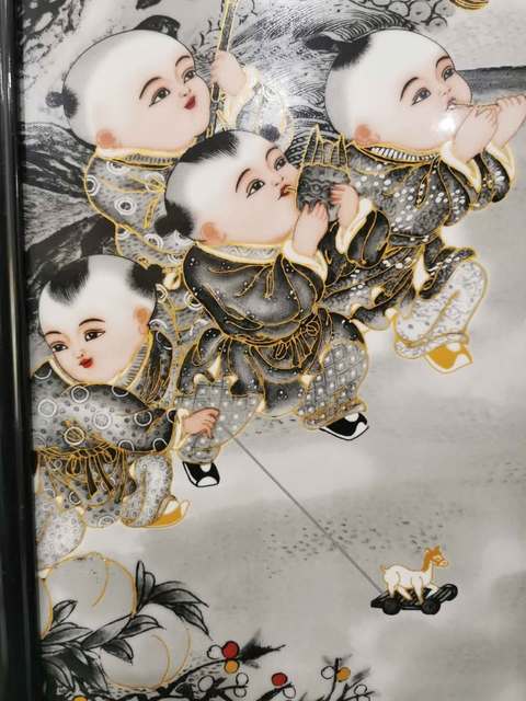 古玩陶瓷創匯 粉彩嬰戲瓷板真品鑒賞圖