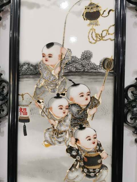 古玩陶瓷創匯 粉彩嬰戲瓷板真品鑒賞圖