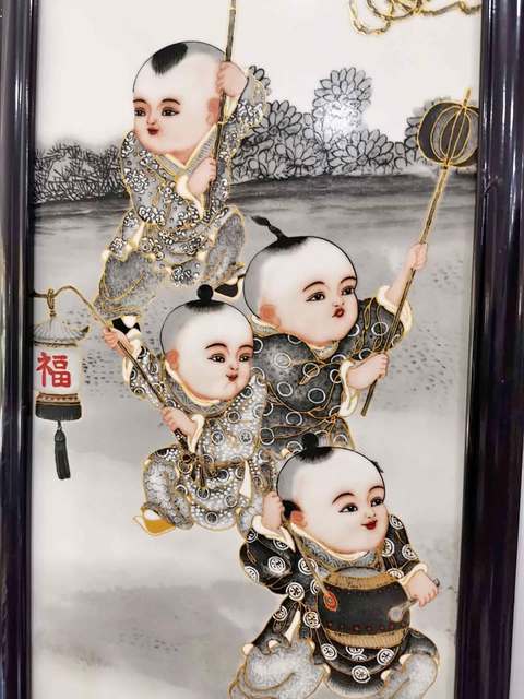 古玩陶瓷創匯 粉彩嬰戲瓷板真品鑒賞圖