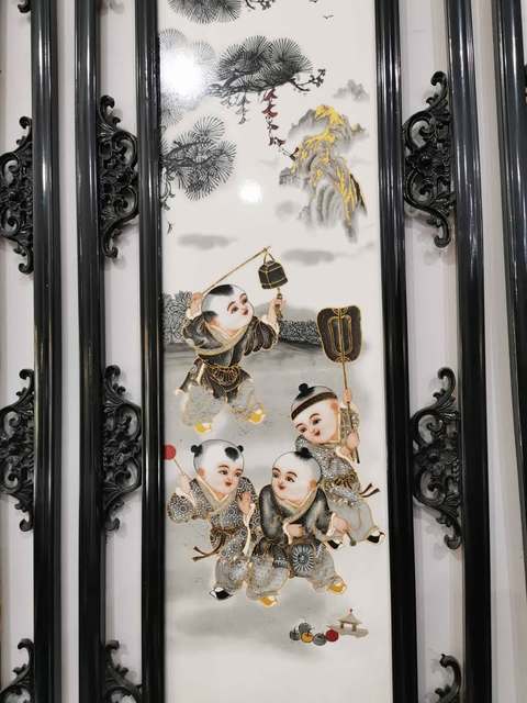 古玩陶瓷創匯 粉彩嬰戲瓷板真品鑒賞圖