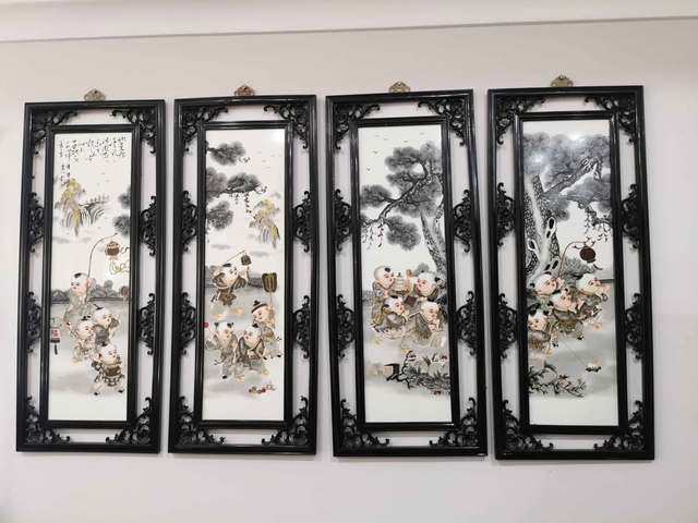 古玩陶瓷創匯 粉彩嬰戲瓷板真品鑒賞圖