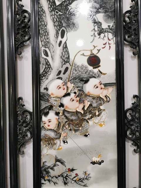 古玩陶瓷創匯 粉彩嬰戲瓷板真品鑒賞圖