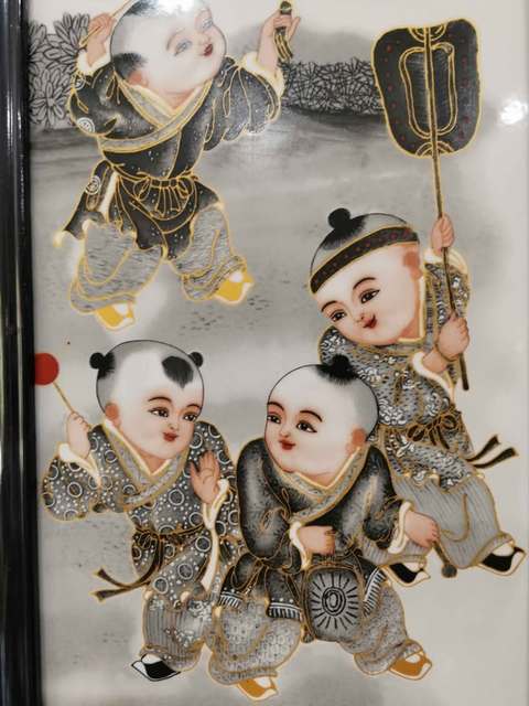 古玩陶瓷創匯 粉彩嬰戲瓷板真品鑒賞圖