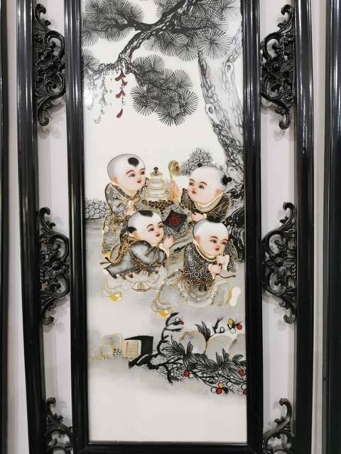 古玩陶瓷創匯 粉彩嬰戲瓷板真品鑒賞圖