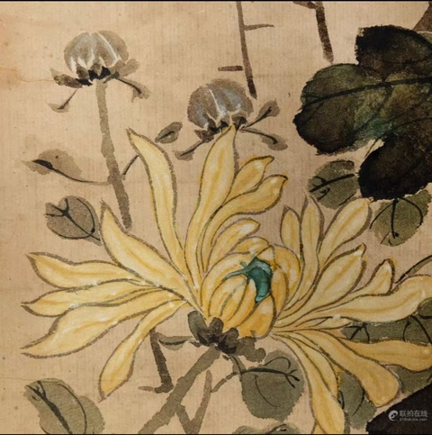 古玩字畫(huà)古泉款小寫(xiě)意菊石圖真品鑒賞圖