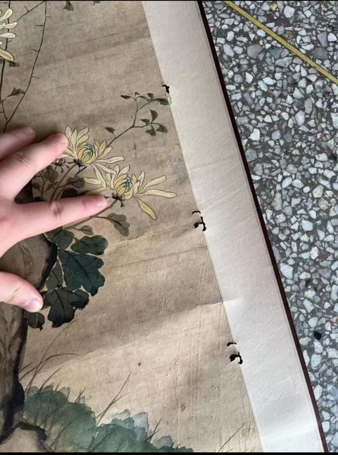 古玩字畫(huà)古泉款小寫(xiě)意菊石圖真品鑒賞圖