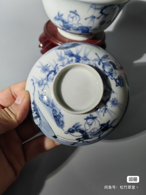 古玩陶瓷青花進京趕考紋蓋碗真品鑒賞圖