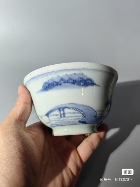 古玩陶瓷青花進京趕考紋蓋碗真品鑒賞圖