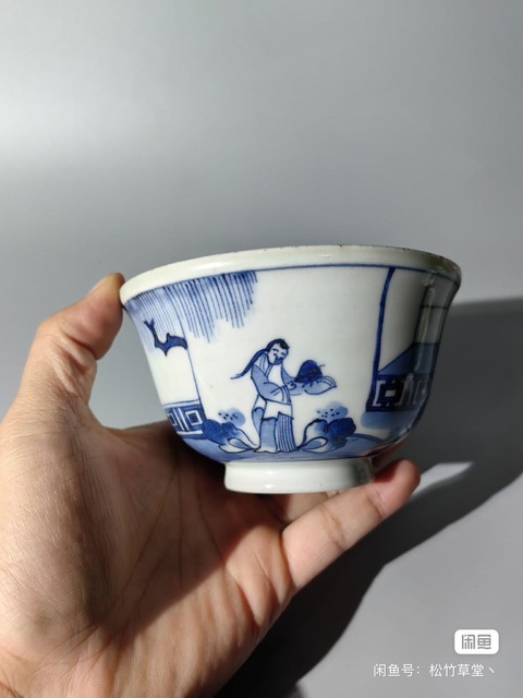 古玩陶瓷青花人物蓋碗真品鑒賞圖