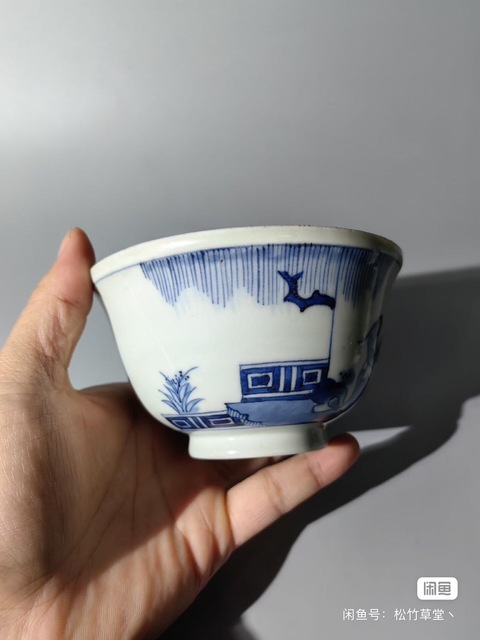 古玩陶瓷青花人物蓋碗真品鑒賞圖