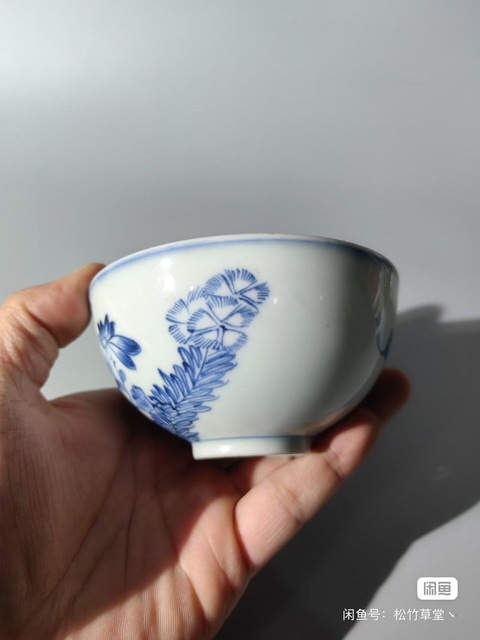 古玩陶瓷清中晚 日本江戶晚期至明治青花花蝶紋蓋碗真品鑒賞圖