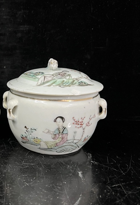 古玩陶瓷粉彩仕女人物粥罐真品鑒賞圖