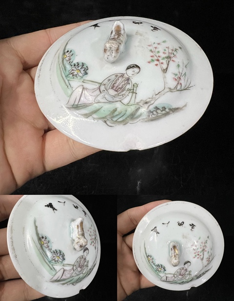 古玩陶瓷粉彩仕女人物粥罐真品鑒賞圖