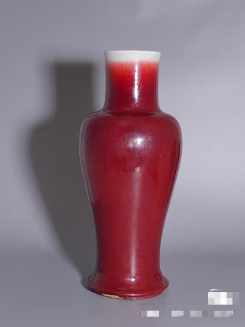 古玩陶瓷清中期 郎窯紅釉賞瓶真品鑒賞圖