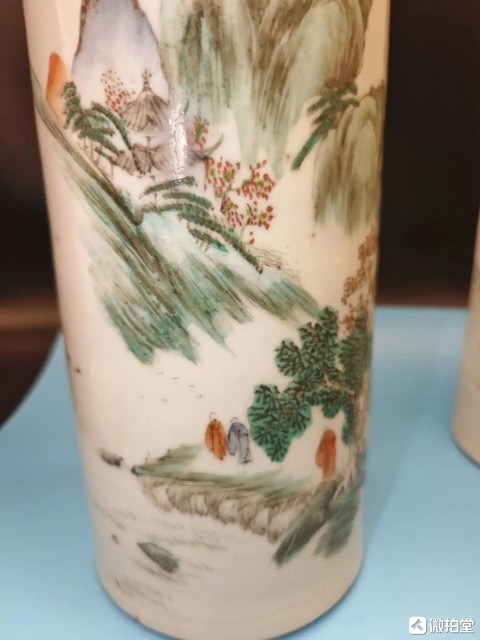 古玩陶瓷民國(guó)山水水人物帽筒真品鑒賞圖