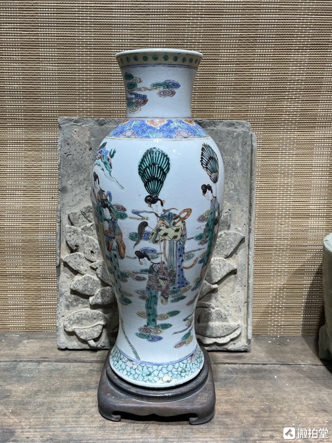 古玩陶瓷清晚期 五彩郭子儀遇仙圖賞瓶真品鑒賞圖