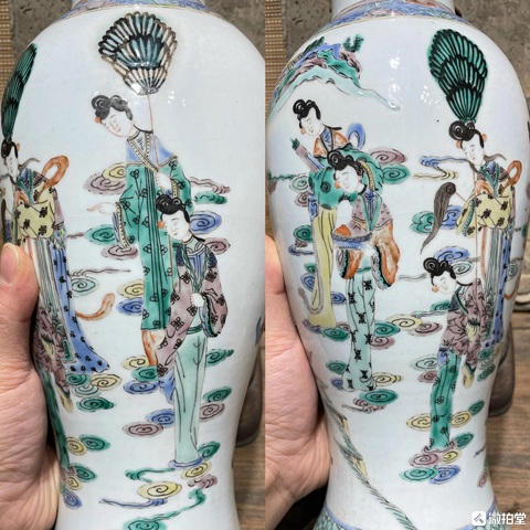 古玩陶瓷清晚期 五彩郭子儀遇仙圖賞瓶真品鑒賞圖